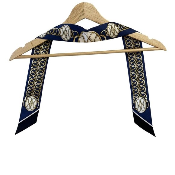 Auth HERMES Twilly - Navy Gold Multi Silk Scarf - Picture 1 of 10